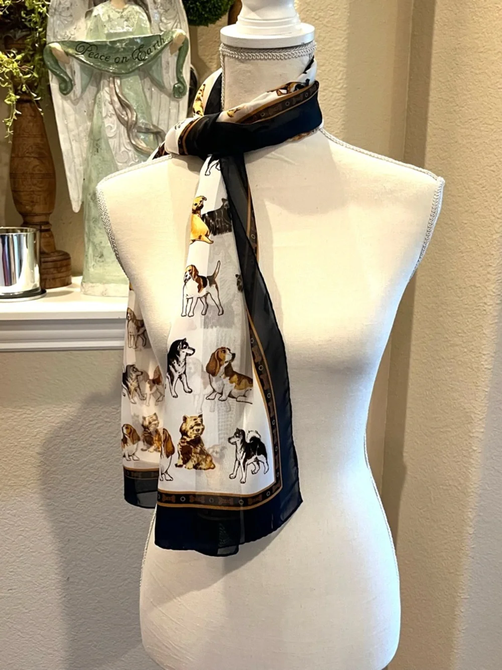 Dog Pattern Pet Scarf in Navy and White Vintage